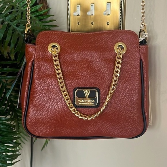 Brand New Valentina Genuine Leather Chain Convertible Handbag Crossbody Purse - Picture 8 of 16